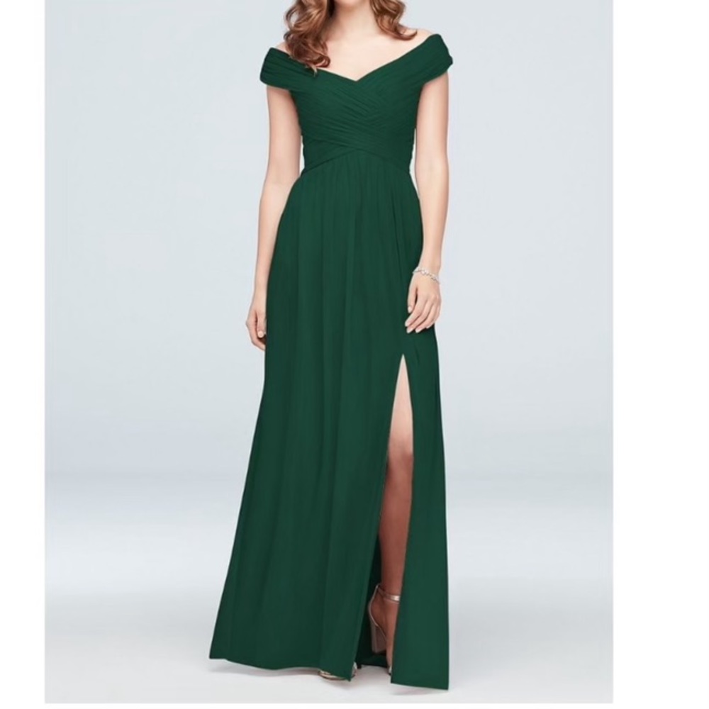 David’s Bridal crisscross off the shoulder dress